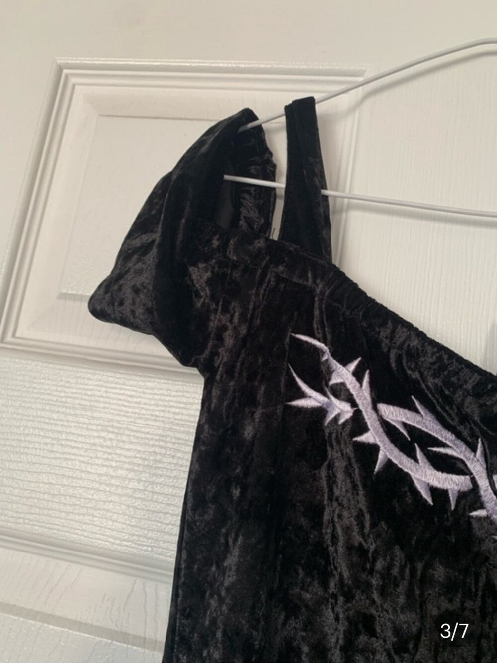 DISTURBIA "Thornhille" Crushed Velvet Mini Dress w/ Embroidered Crown of Thorns - Picture 5 of 9